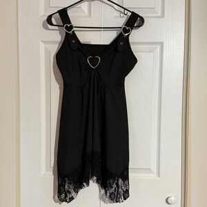 Black Tunic with Heart Detail and Lace Hem